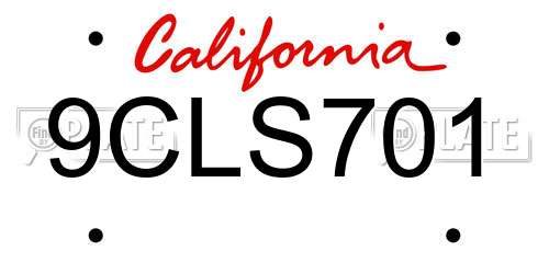 9CLS701 California License Plate
