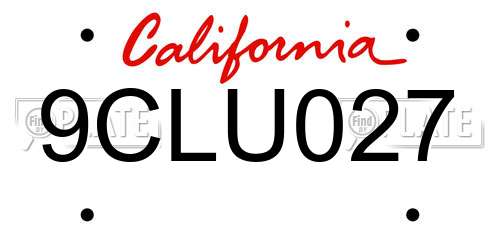 9CLU027 California License Plate