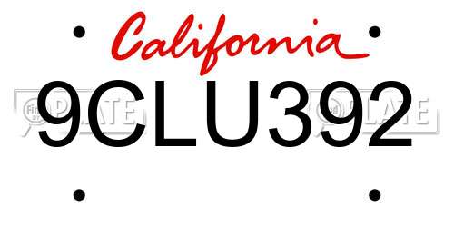 9CLU392 California License Plate