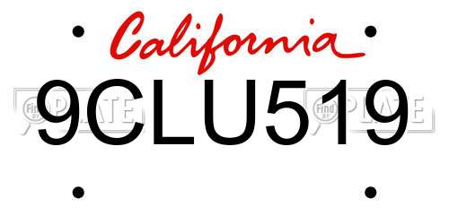 9CLU519 California License Plate
