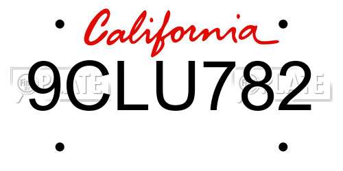 9CLU782 California License Plate