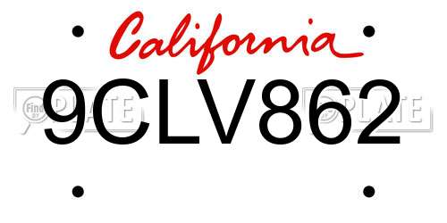 9CLV862 California License Plate