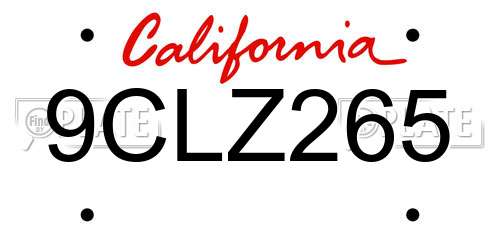 9CLZ265 California License Plate