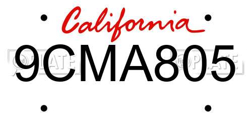 9CMA805 California License Plate