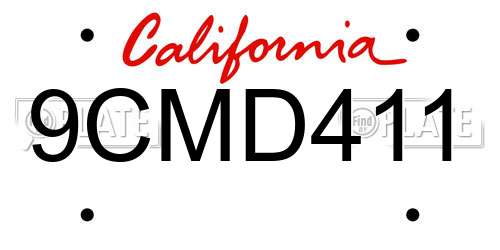 9CMD411 California License Plate
