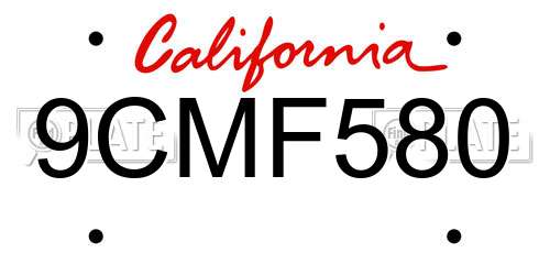 9CMF580 California License Plate