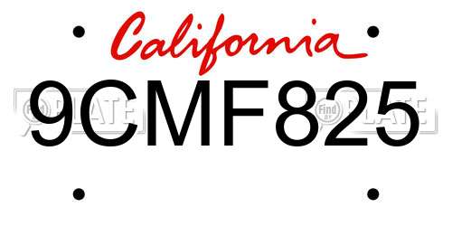 9CMF825 California License Plate