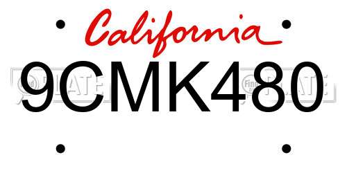 9CMK480 California License Plate