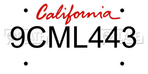 9CML443 California License Plate