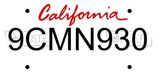 9CMN930 California License Plate