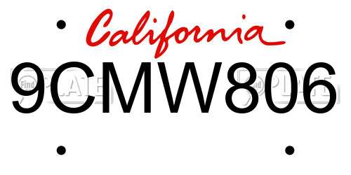 9CMW806 California License Plate