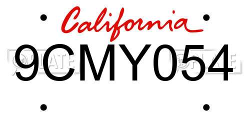 9CMY054 California License Plate