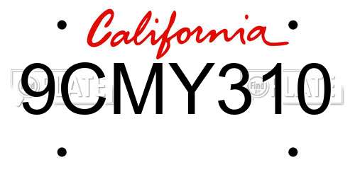 9CMY310 California License Plate
