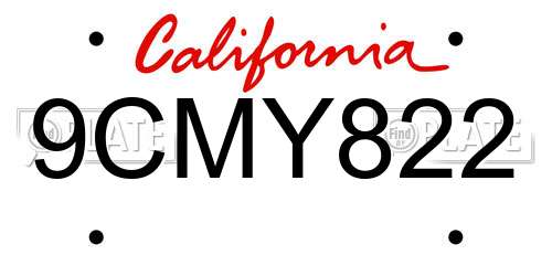 9CMY822 California License Plate