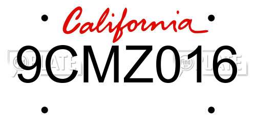 9CMZ016 California License Plate