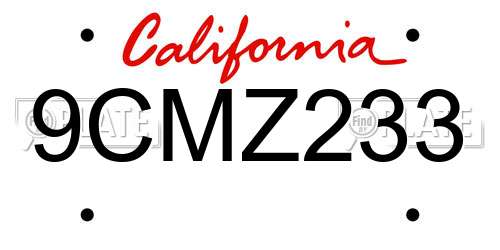 9CMZ233 California License Plate