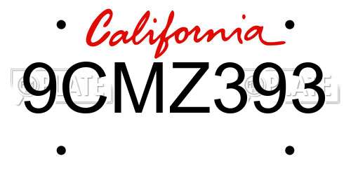 9CMZ393 California License Plate