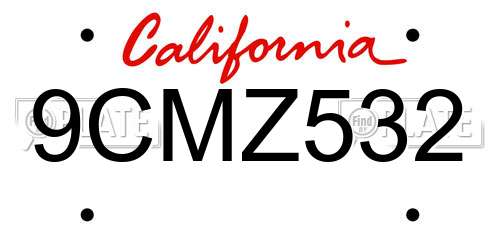 9CMZ532 California License Plate