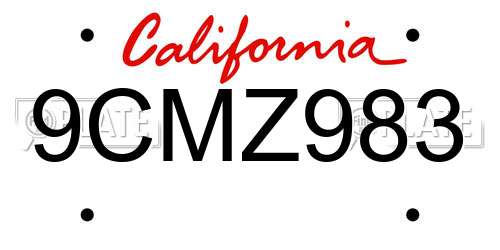 9CMZ983 California License Plate
