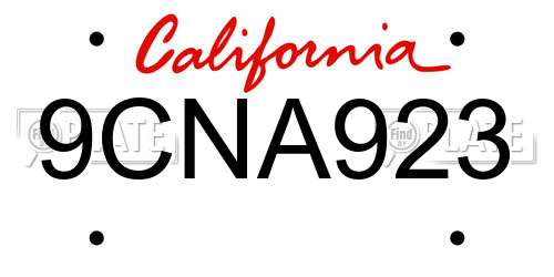 9CNA923 California License Plate