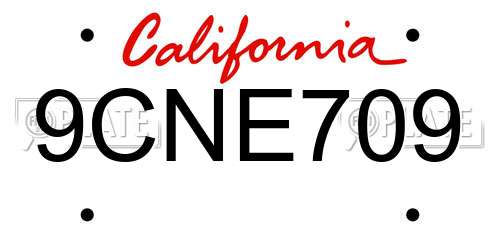 9CNE709 California License Plate