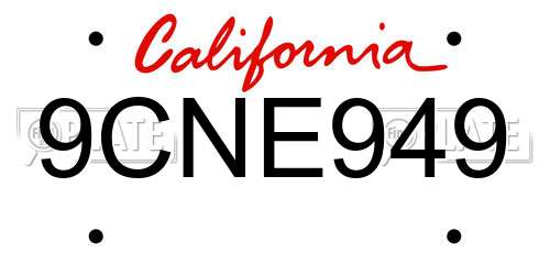 9CNE949 California License Plate