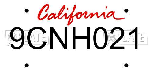 9CNH021 California License Plate