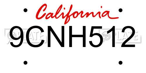 9CNH512 California License Plate