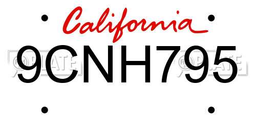9CNH795 California License Plate