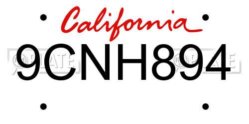 9CNH894 California License Plate