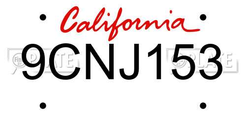 9CNJ153 California License Plate