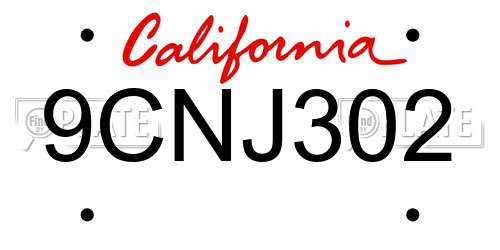 9CNJ302 California License Plate