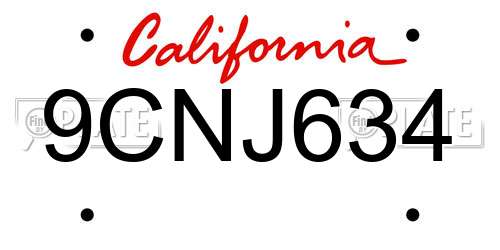 9CNJ634 California License Plate