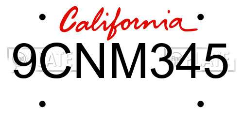 9CNM345 California License Plate