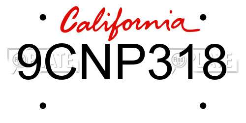 9CNP318 California License Plate