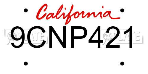 9CNP421 California License Plate