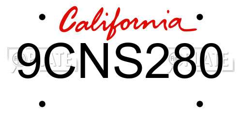 9CNS280 California License Plate