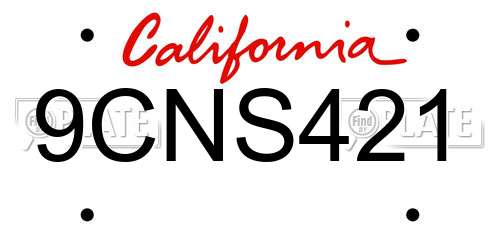 9CNS421 California License Plate