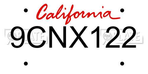 9CNX122 California License Plate