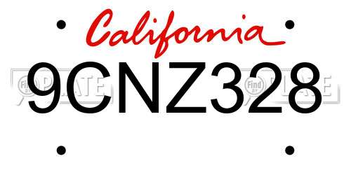 9CNZ328 California License Plate