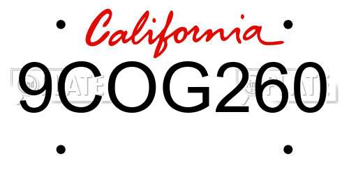 9COG260 California License Plate