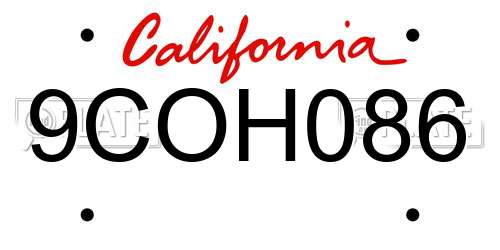 9COH086 California License Plate