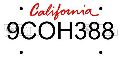 9COH388 California License Plate