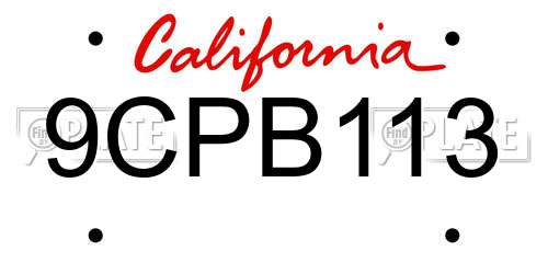 9CPB113 California License Plate