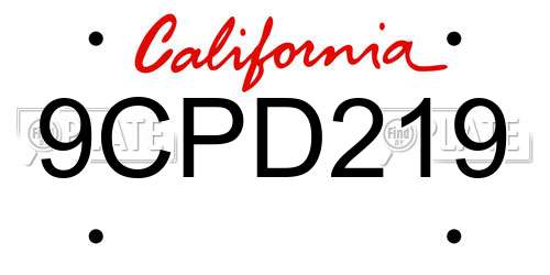 9CPD219 California License Plate