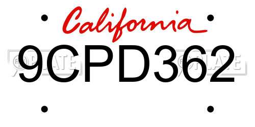 9CPD362 California License Plate