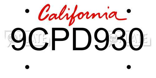9CPD930 California License Plate