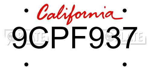 9CPF937 California License Plate