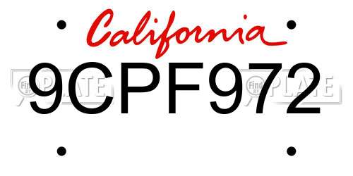 9CPF972 California License Plate