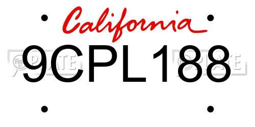 9CPL188 California License Plate